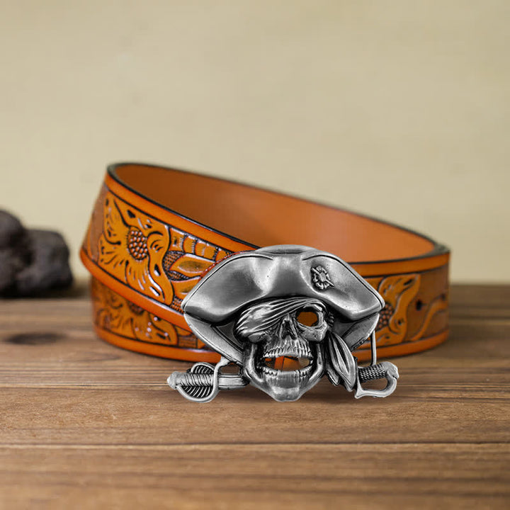 Cinturón de cuero con hebilla pirata y calavera estilo punk para hombre