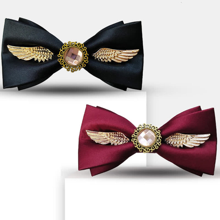 Pajarita de traje con piedras preciosas y alas doradas para hombre