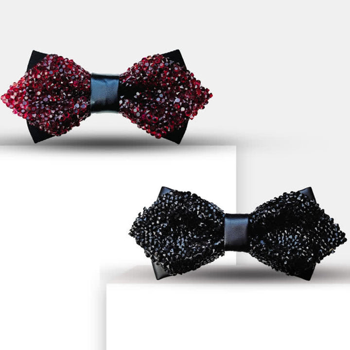 Pajarita puntiaguda de doble capa con diamantes de imitación y purpurina para hombre