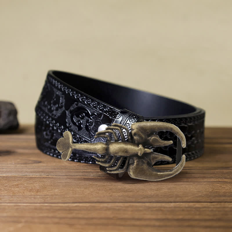 Cinturón de cuero con hebilla de escorpión en miniatura para hombre hecho a mano