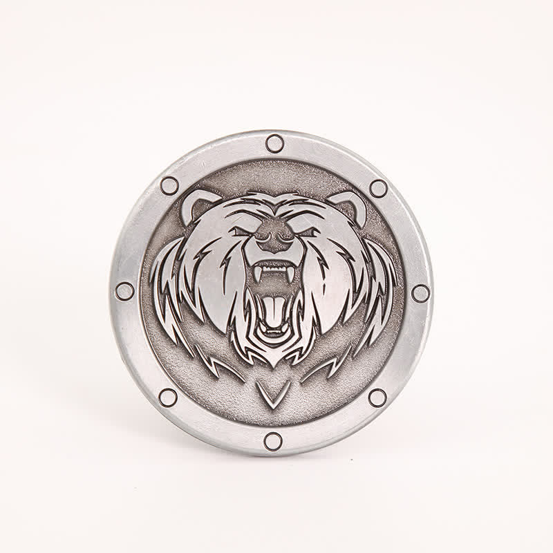 Cinturón de cuero con hebilla de cabeza de tigre estilo punk redondo para hombre
