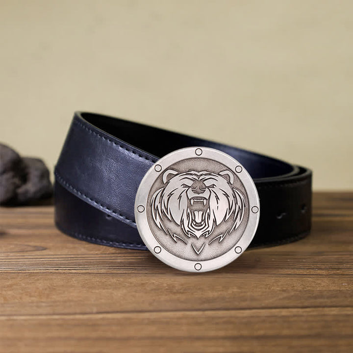 Cinturón de cuero con hebilla de cabeza de tigre estilo punk redondo para hombre