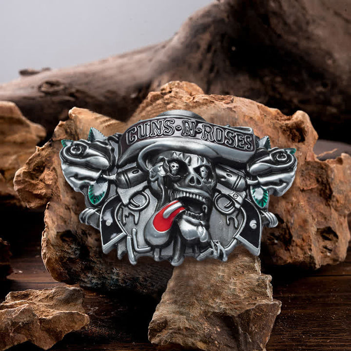 Cinturón de cuero con hebilla de calavera y rosas de Guns Roses para hombre, hecho a mano