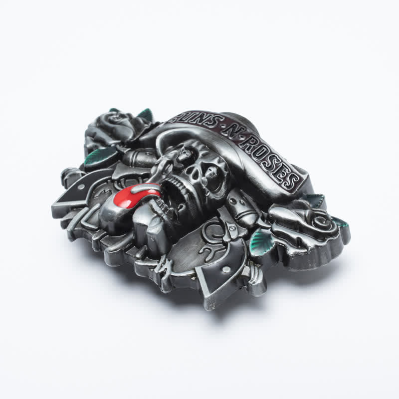 Cinturón de cuero con hebilla de calavera y rosas de Guns Roses para hombre, hecho a mano