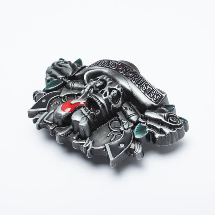 Cinturón de cuero con hebilla de calavera y rosas de Guns Roses para hombre, hecho a mano