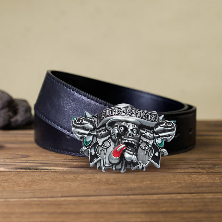 Cinturón de cuero con hebilla de calavera y rosas de Guns Roses para hombre, hecho a mano