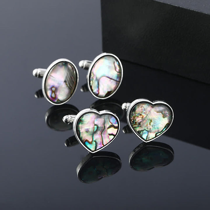 Gemelos de camisa para hombre con piedra de concha de abulón de colores