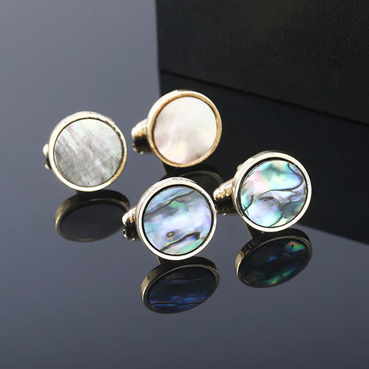 Gemelos de camisa para hombre con piedra de concha de abulón de colores