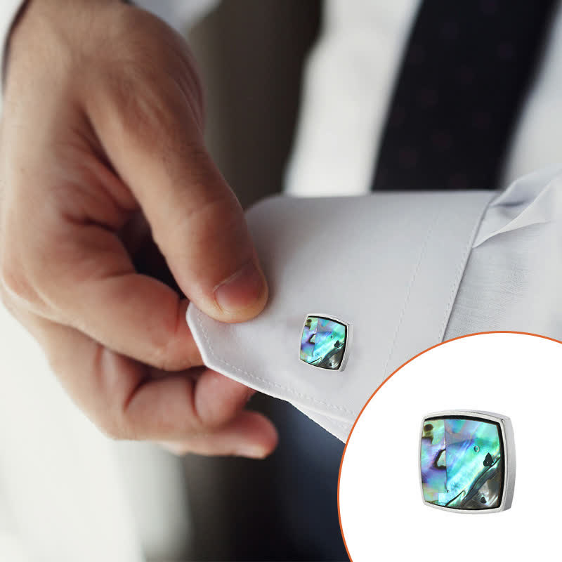Gemelos de camisa para hombre con piedra de concha de abulón de colores