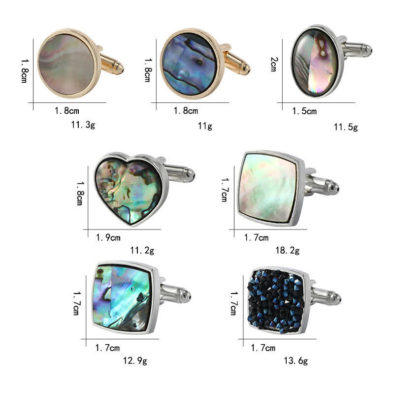 Gemelos de camisa para hombre con piedra de concha de abulón de colores