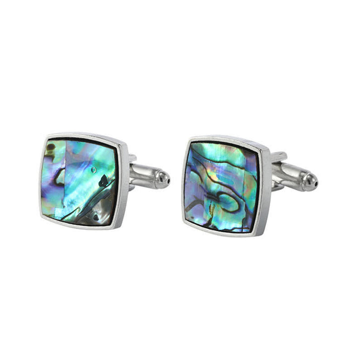 Gemelos de camisa para hombre con piedra de concha de abulón de colores