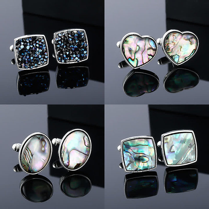 Gemelos de camisa para hombre con piedra de concha de abulón de colores
