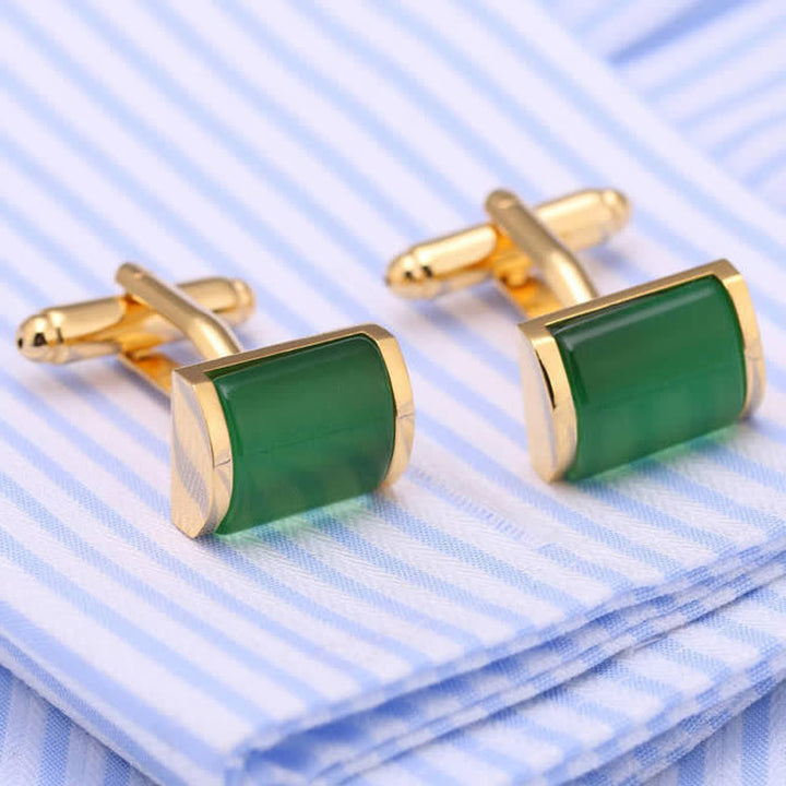Gemelos de camisa románticos de oro con ópalo esmeralda para hombre
