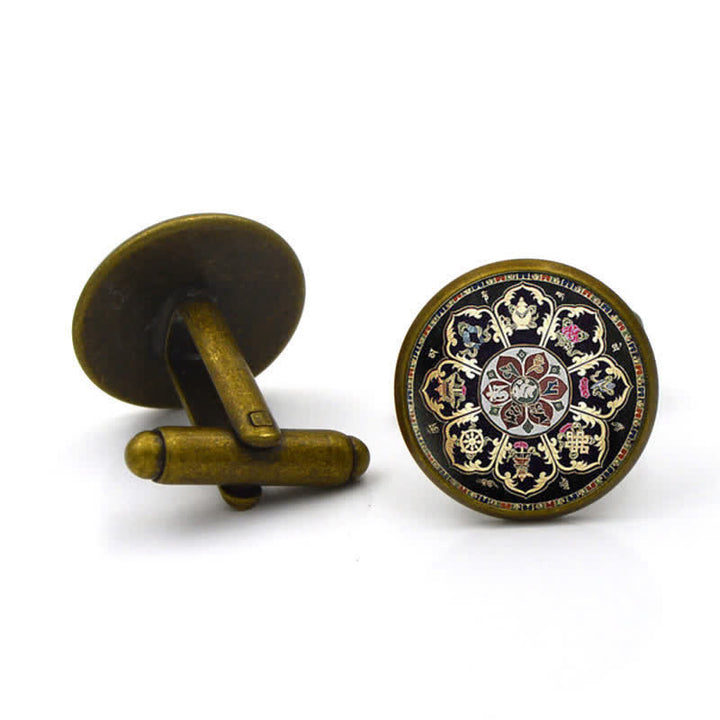 Gemelos con cúpula de cristal y diseño de flor de mandala negra para hombre
