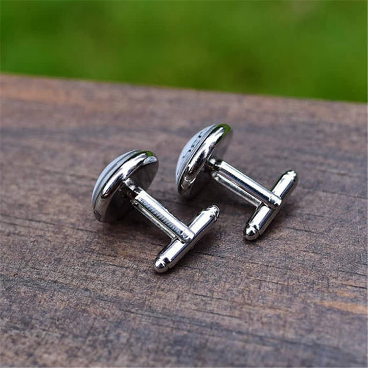 Gemelos con cúpula de cristal y diseño de flor de mandala negra para hombre