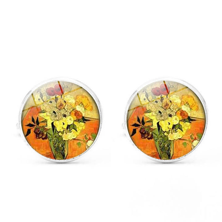Gemelos con cúpula de cristal con pintura al óleo para hombre