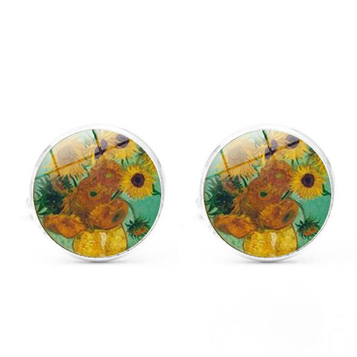 Gemelos con cúpula de cristal con pintura al óleo para hombre