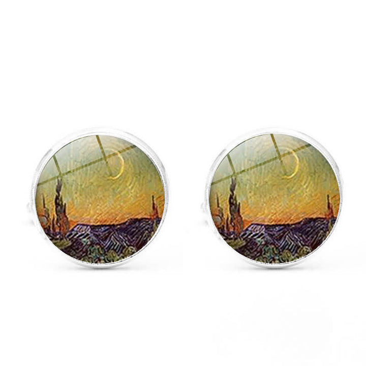 Gemelos con cúpula de cristal con pintura al óleo para hombre