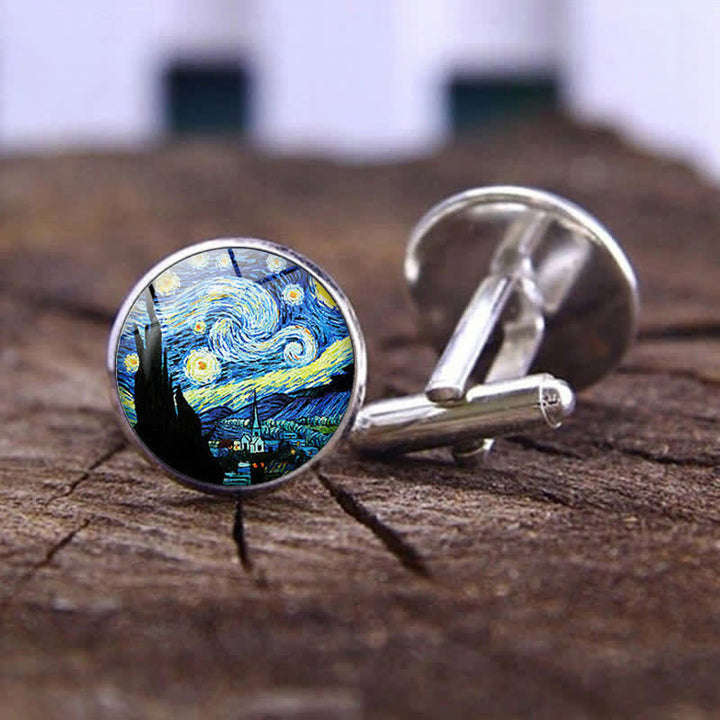 Gemelos con cúpula de cristal con pintura al óleo para hombre