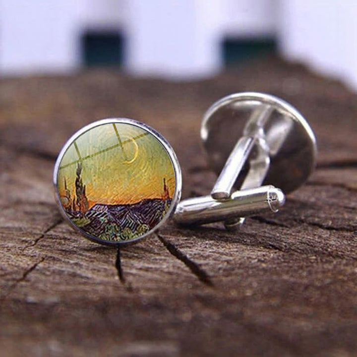 Gemelos con cúpula de cristal con pintura al óleo para hombre