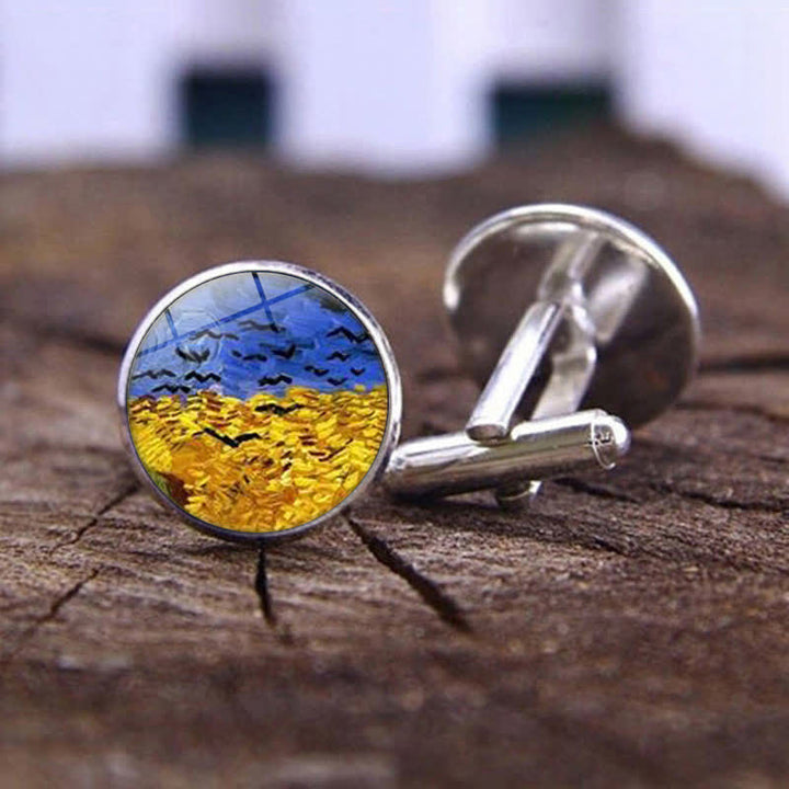 Gemelos con cúpula de cristal con pintura al óleo para hombre