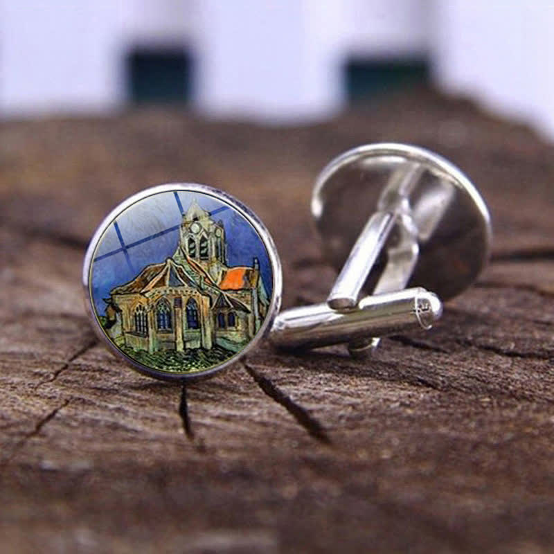 Gemelos con cúpula de cristal con pintura al óleo para hombre
