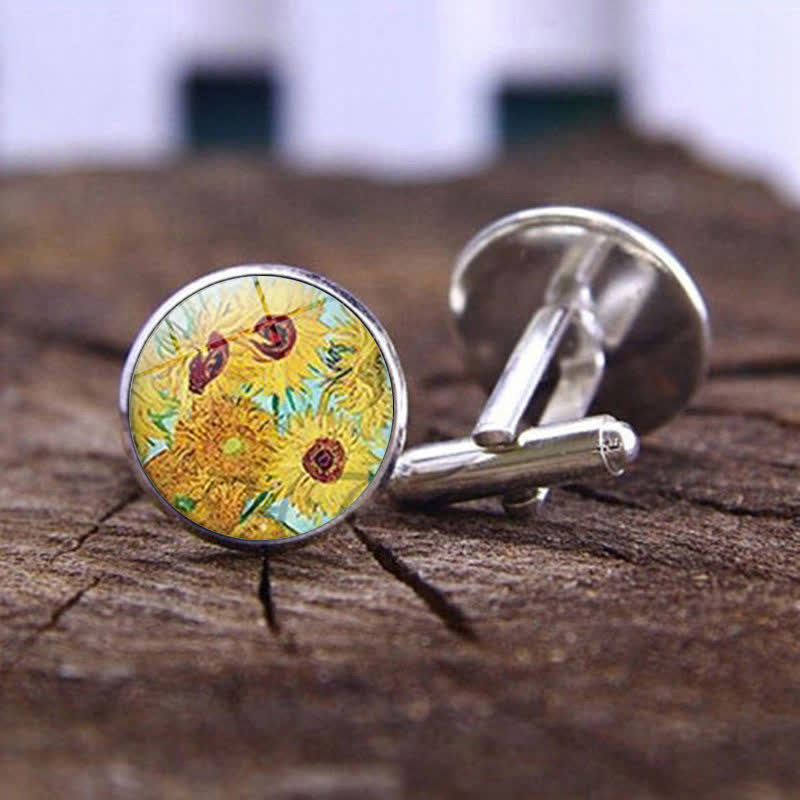 Gemelos con cúpula de cristal con pintura al óleo para hombre