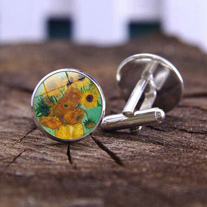 Gemelos con cúpula de cristal con pintura al óleo para hombre