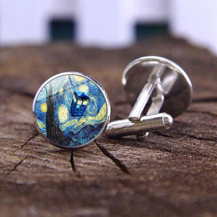 Gemelos con cúpula de cristal con pintura al óleo para hombre