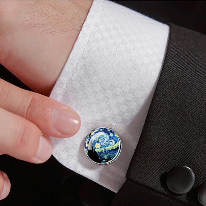 Gemelos con cúpula de cristal con pintura al óleo para hombre