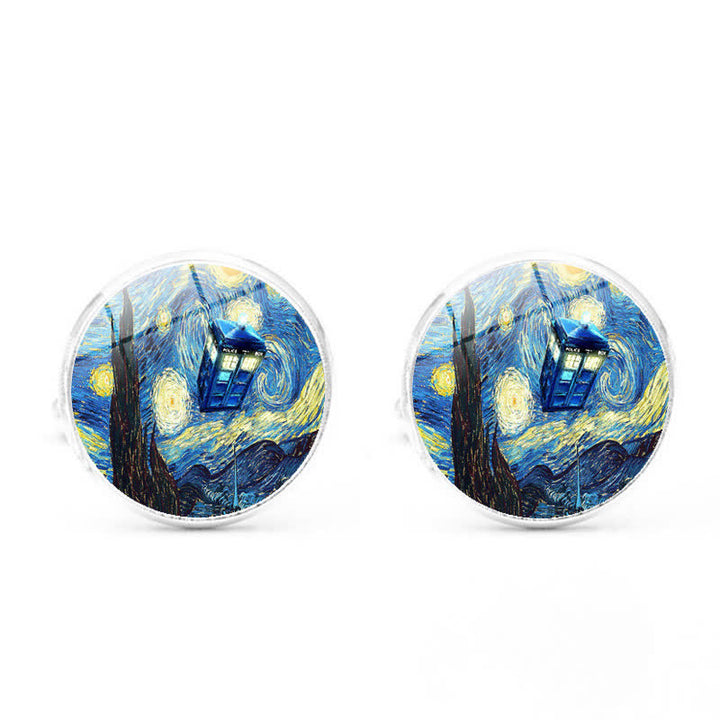 Gemelos con cúpula de cristal con pintura al óleo para hombre