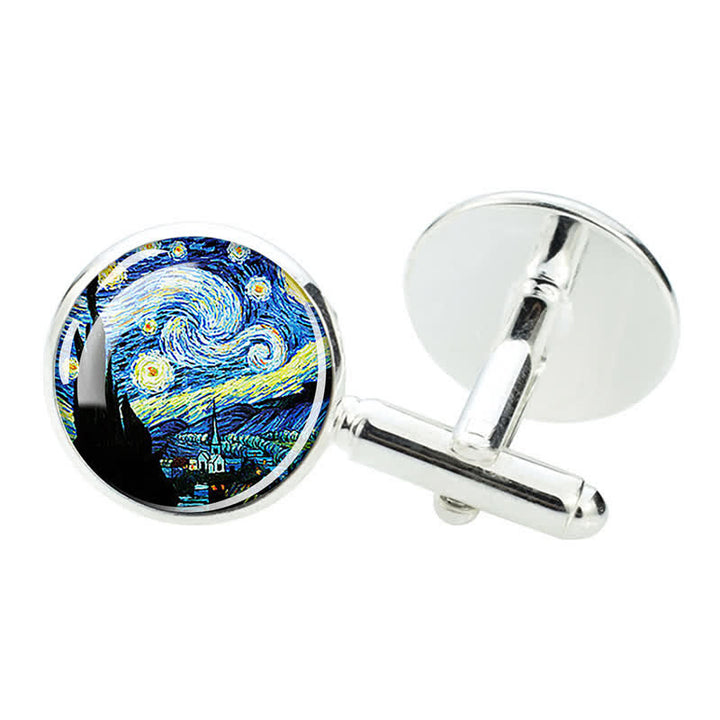 Gemelos con cúpula de cristal con pintura al óleo para hombre