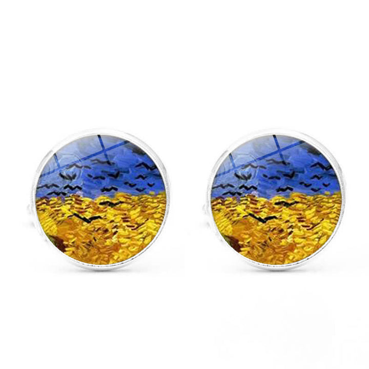 Gemelos con cúpula de cristal con pintura al óleo para hombre