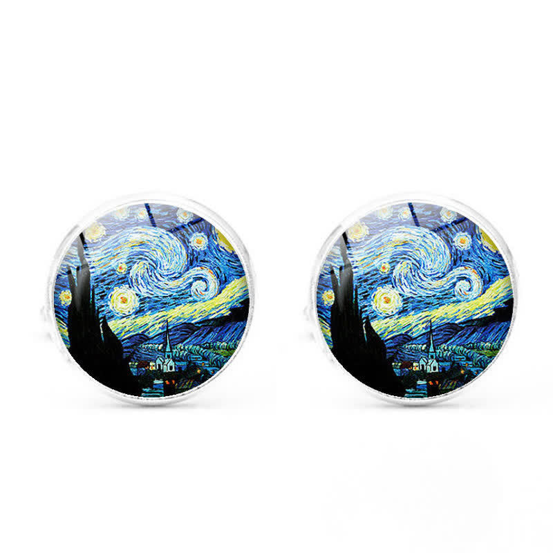 Gemelos con cúpula de cristal con pintura al óleo para hombre