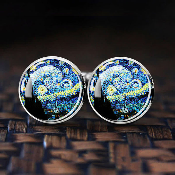 Gemelos con cúpula de cristal con pintura al óleo para hombre