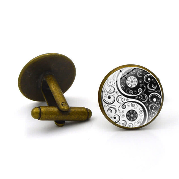 Gemelos de cúpula de cristal Yin Yang en blanco y negro para hombre