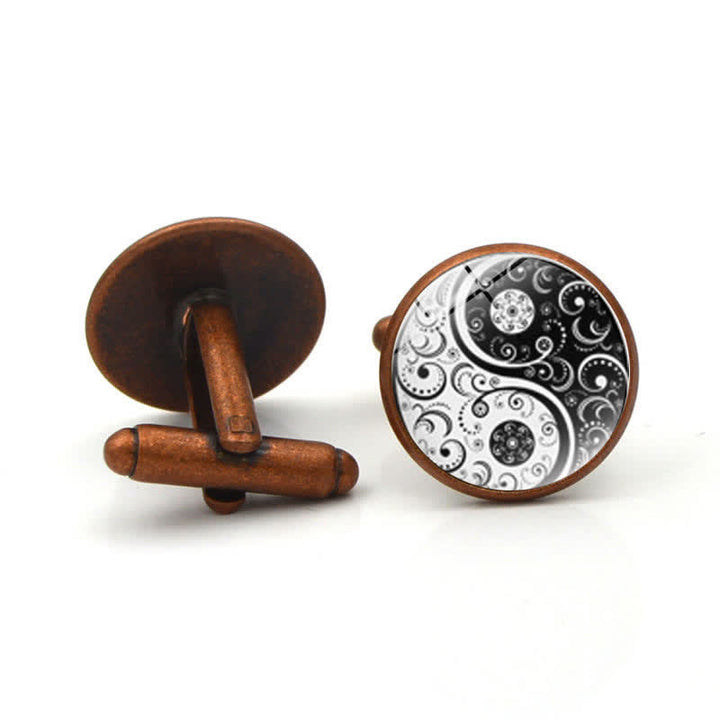 Gemelos de cúpula de cristal Yin Yang en blanco y negro para hombre