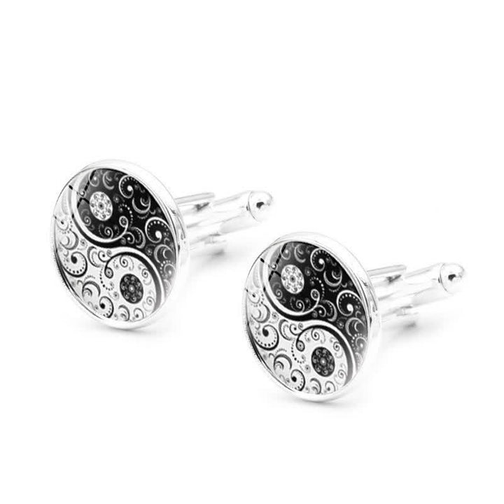 Gemelos de cúpula de cristal Yin Yang en blanco y negro para hombre