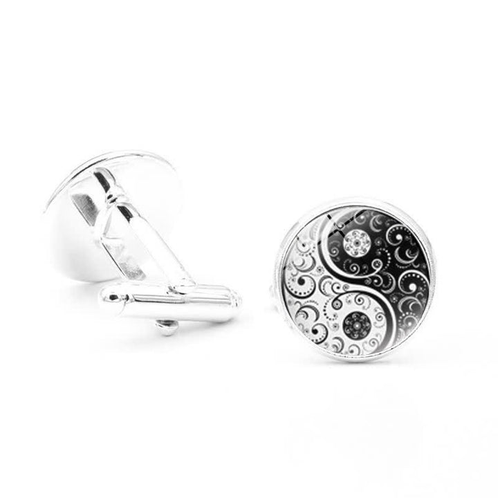 Gemelos de cúpula de cristal Yin Yang en blanco y negro para hombre