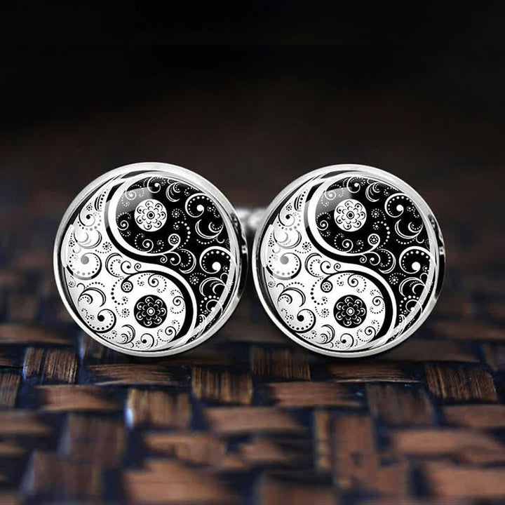 Gemelos de cúpula de cristal Yin Yang en blanco y negro para hombre