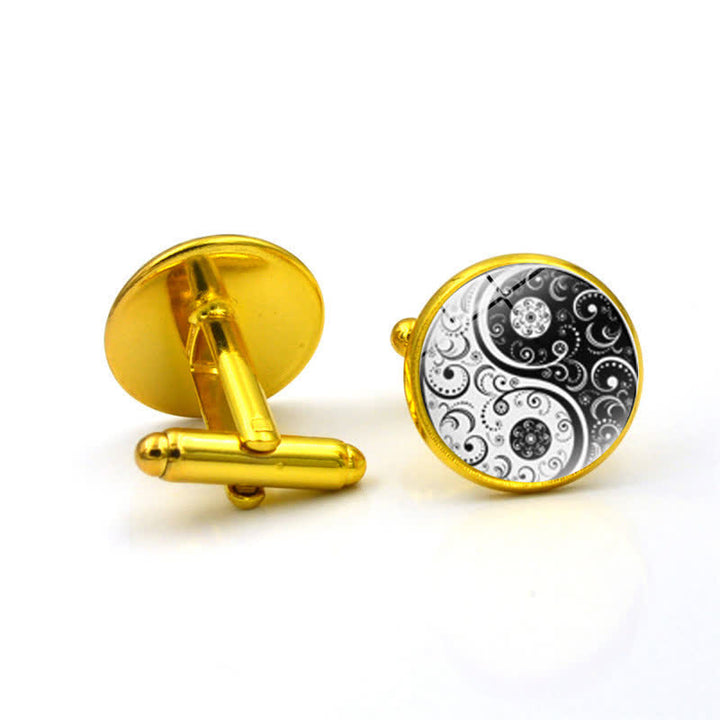 Gemelos de cúpula de cristal Yin Yang en blanco y negro para hombre