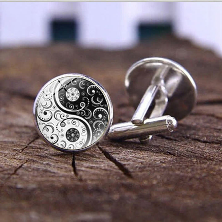 Gemelos de cúpula de cristal Yin Yang en blanco y negro para hombre