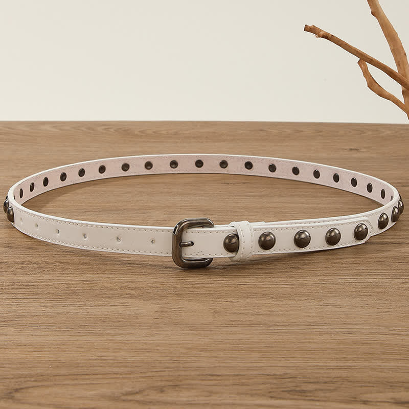 Cinturón de cuero con tachuelas redondas estilo punk rock para mujer