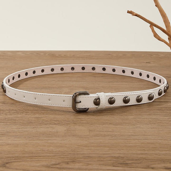 Cinturón de cuero con tachuelas redondas estilo punk rock para mujer