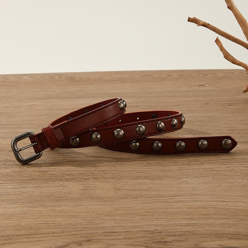 Cinturón de cuero con tachuelas redondas estilo punk rock para mujer