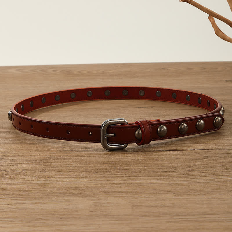 Cinturón de cuero con tachuelas redondas estilo punk rock para mujer
