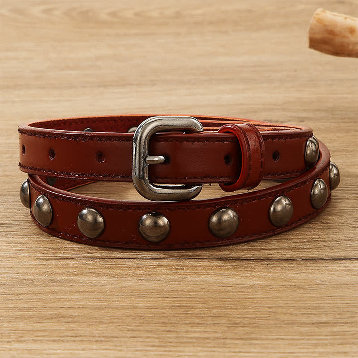 Cinturón de cuero con tachuelas redondas estilo punk rock para mujer