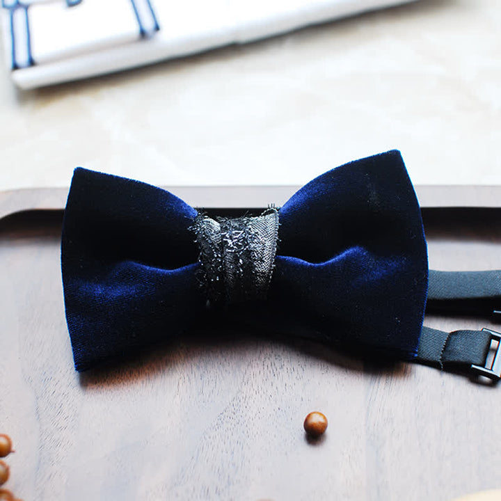 Pajarita de terciopelo brillante azul marino noble para hombre