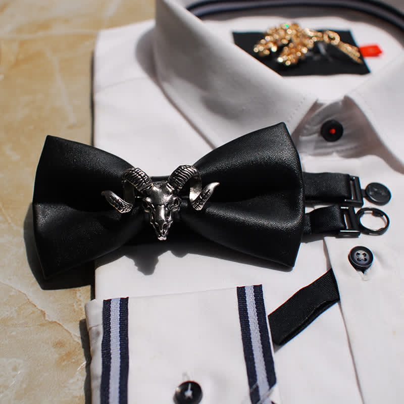 Pajarita de cuero con cabeza de cabra negra creativa para hombre