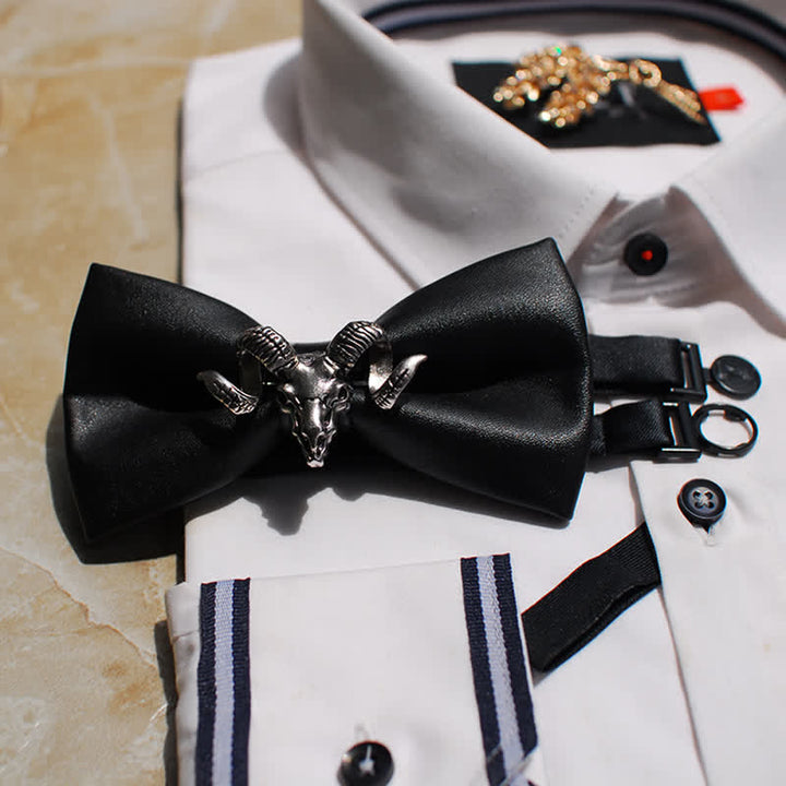 Pajarita de cuero con cabeza de cabra negra creativa para hombre